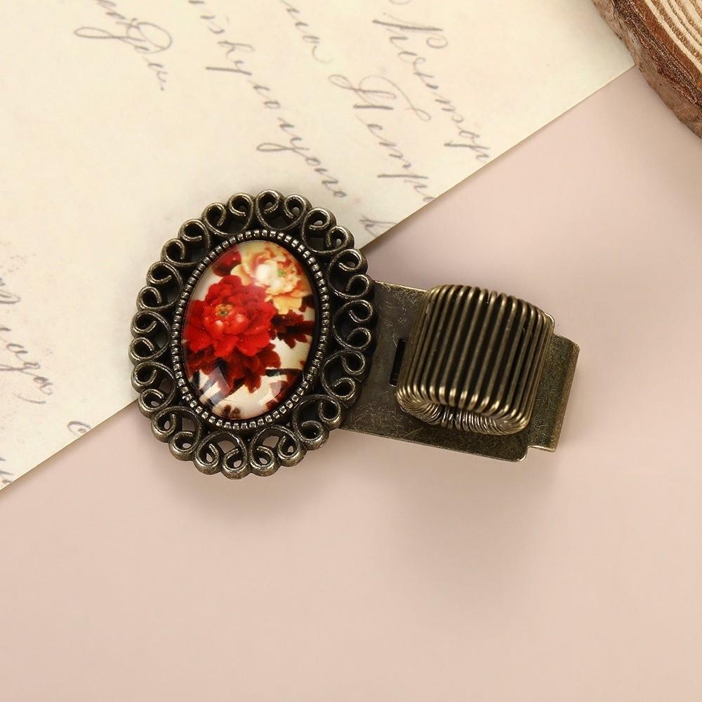 Multi-functional Pen Loop Holder Metal Vintage Floral Pen Clip Pencil Holder Student Stationery