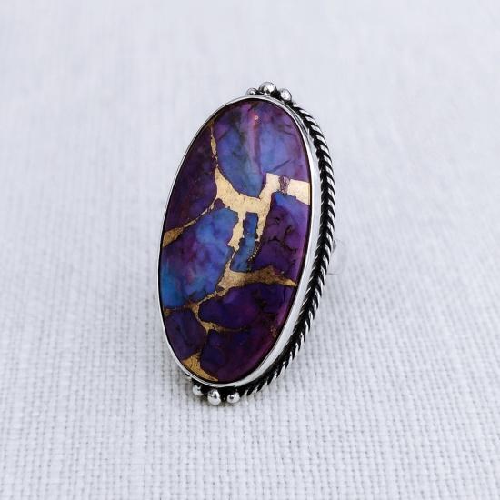 Handmade Natural Purple Turquoise Ring in 925 Sterling Silver – Bezel Set Boho Style Jewelry for Women & Girls
