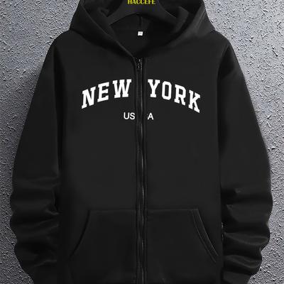 Мужская куртка-толстовка с длинным рукавом на молнии с надписью New York, Повседневная многофункциональная толстовка с капюшоном, Подходит для всех сезонов