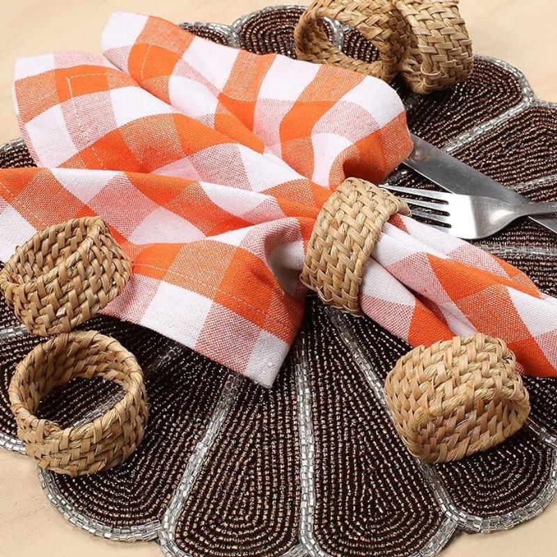 96PCS Handmade Straw Napkin Rings Hoargrass Napkin Rings Western Napkin Clasps Waterlily Straw Mouth Cloth Rings