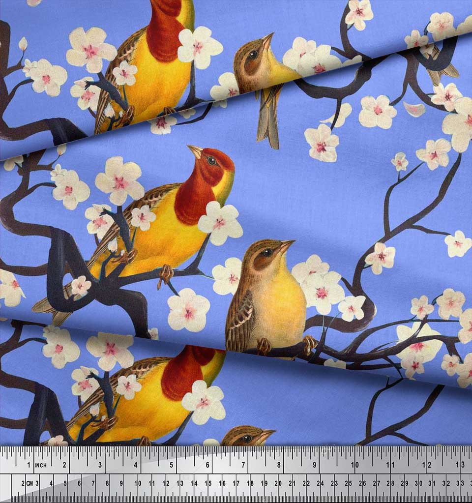 Soimoi Коричневая модальная атласная ткань с изображением рыб | Птицы и яхты Ткань с принтом птиц 1 ярд 42 дюйма