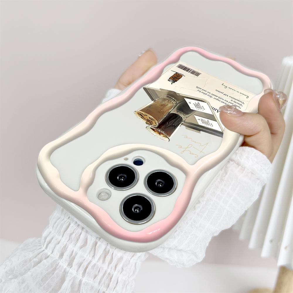 Cartoon Pattern Cream Texture Casing Wavy Edge Soft Silicone Cover Phone Case for IPhone Samsung Huawei Honor Xiaomi Redmi OPPO Realme Vivo Infinix