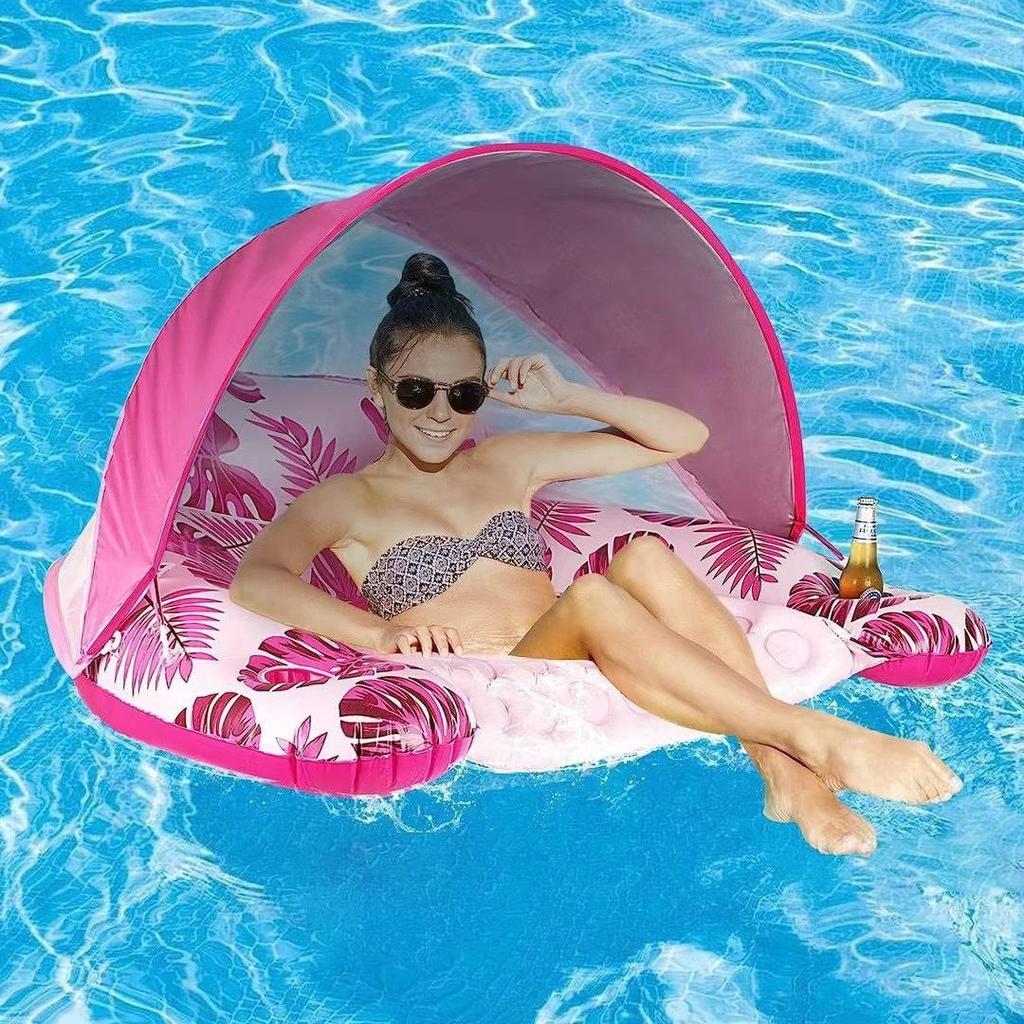 Inflatable U-Shaped Water Lounger with Sun Canopy