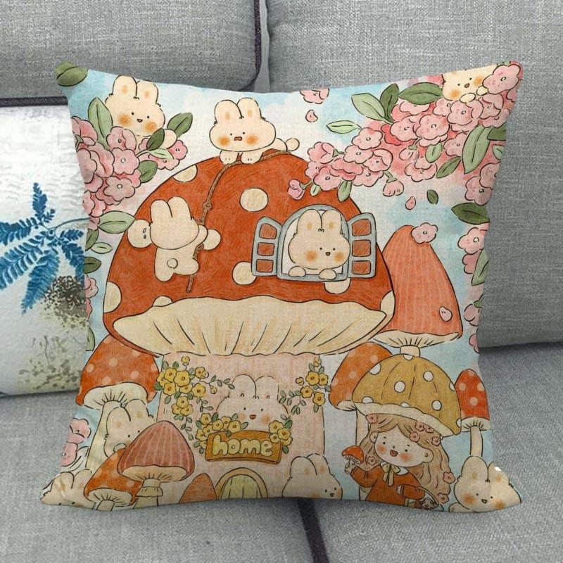 45X45см Наволочка с грибным артом Квадратная на молнии Хлопково-льняные наволочки Спальня Дом Офис Декоративная наволочка WJY12.25