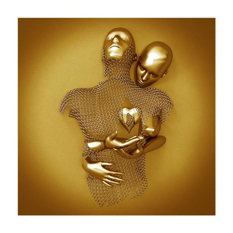 3D Visual Gold Silver Metal Figure Art Statue Canvas Painting Romantic Abstract Posters and Prints Wall Pictures Modern Home Decor for Living Room