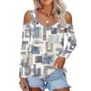 Women's Casual Shirt Blouse Print V-neck Sexy Cold Shoulder Long Sleeve Top