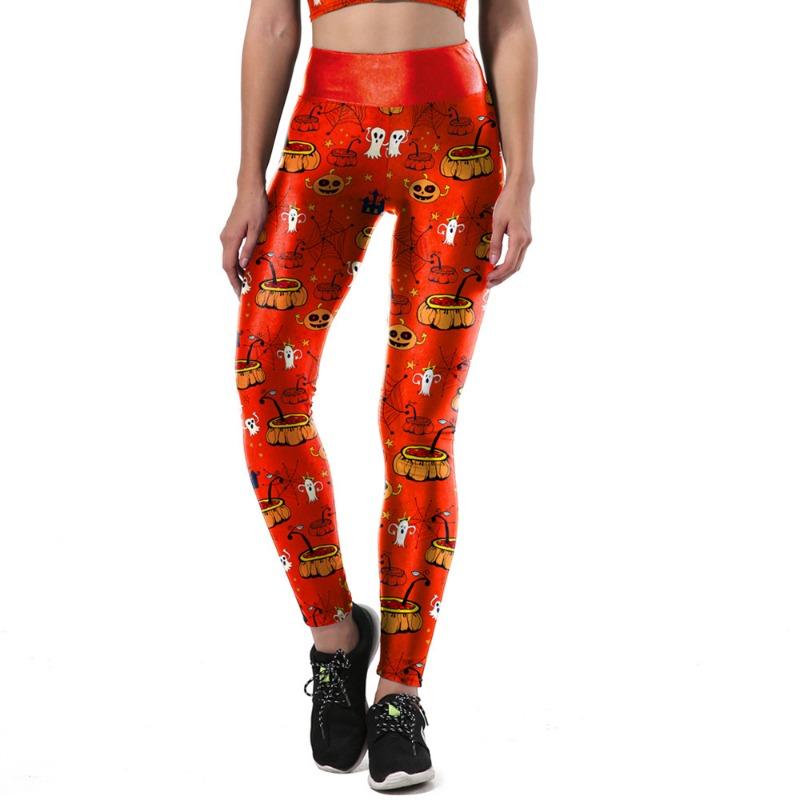 Новые брюки с цифровой печатью Женские брюки для бодибилдинга серии Хэллоуин Тыква Зомби Брюки на резинке