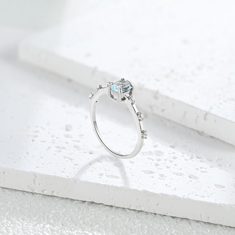 Stunning Classic Designer Chic Silver Ring for Women Natural Aquamarine Oval 5x7 March Birthstone Luxury Jewelry Gift