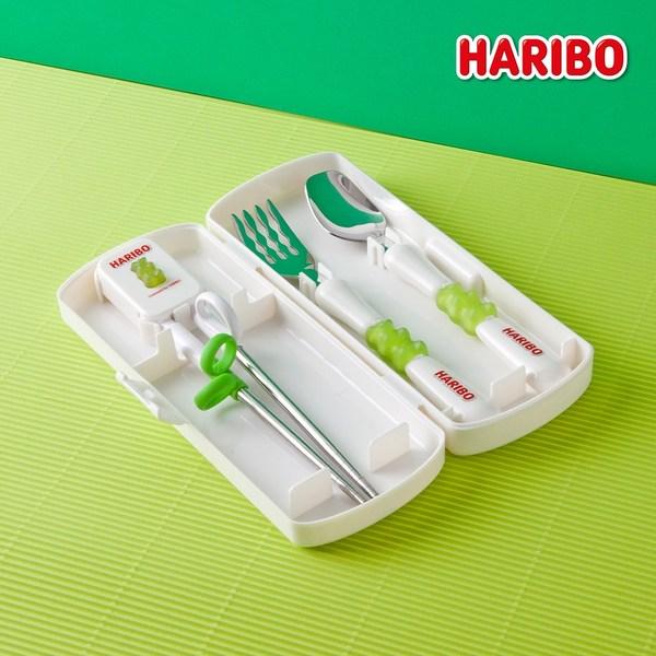 Haribo Baby Spoon Fork Chopsticks Cutlery Case 4P Tableware Set, See Details Page, Yellow