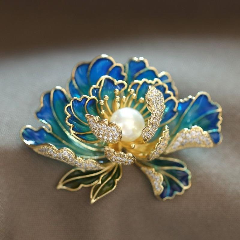 Элегантные броши с цирконами и шипами в форме пиона для женщин и девочек, нежные розовые, синие цветочные броши, булавки, вечерние ювелирные изделия, подарки