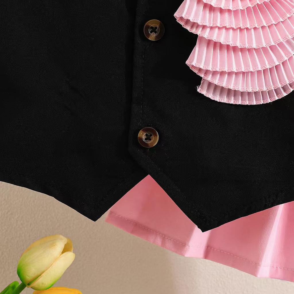 Детская одежда для девочек 4-8 лет, летний комплект, топ без рукавов с цветочным принтом + розовая плиссированная юбка, милый комплект с юбкой