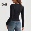 Women Bottoming Shirt Cotton Long Sleeve V-Neck Slim Fit T-shirt Stretchy Solid Color Thin Top for Daily Wear Dating Work