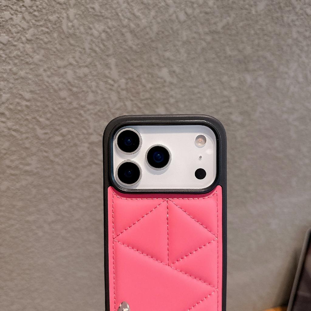 For iPhone 17 Pro Case Triangle Quilted Down Jacket Design PU Leather TPU Phone Cover