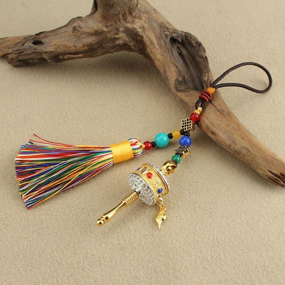 Colourful Tibetan Prayer Tassel Pendant Tassel Spinning Wheel Keyring  Hanging Ornaments
