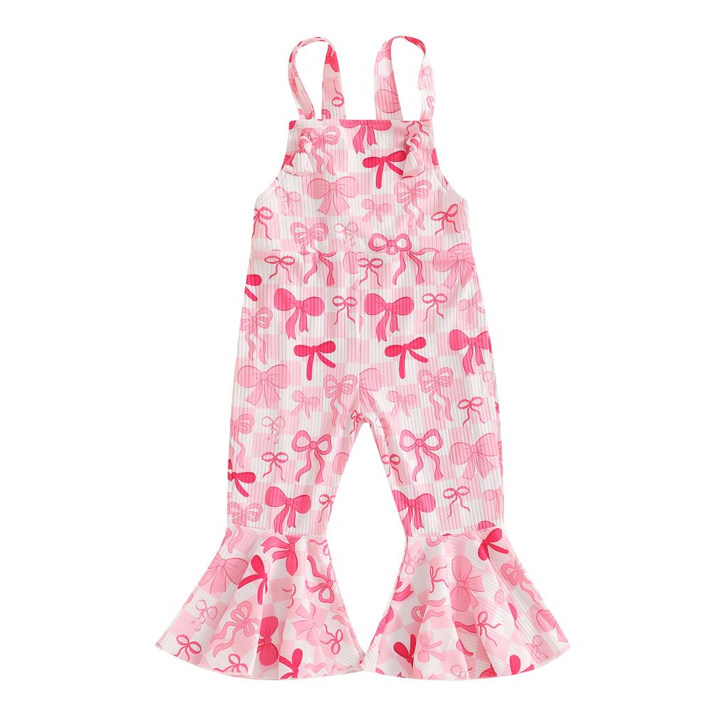 Toddler Girls Romper Jumpsuit Bowknot Print Sleeveless Overalls Kids Valentine's Day Clothes