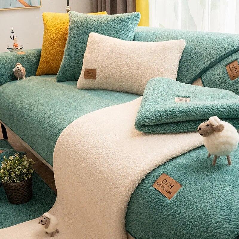 Шерстяной зимний утолщенный плюшевый чехол для дивана, простой универсальный чехол для дивана на четыре сезона, нескользящий универсальный чехол, тканевая подушка