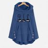 Warm Plus Size Women Fleece Hoodie with Cat Embroidery Button Sweater Blouse Top