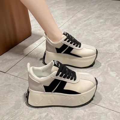 Женские кроссовки на платформе, обувь, весенние легкие туфли на платформе, туфли с круглым носком на толстой подошве, плоские кеды на шнуровке для женщин