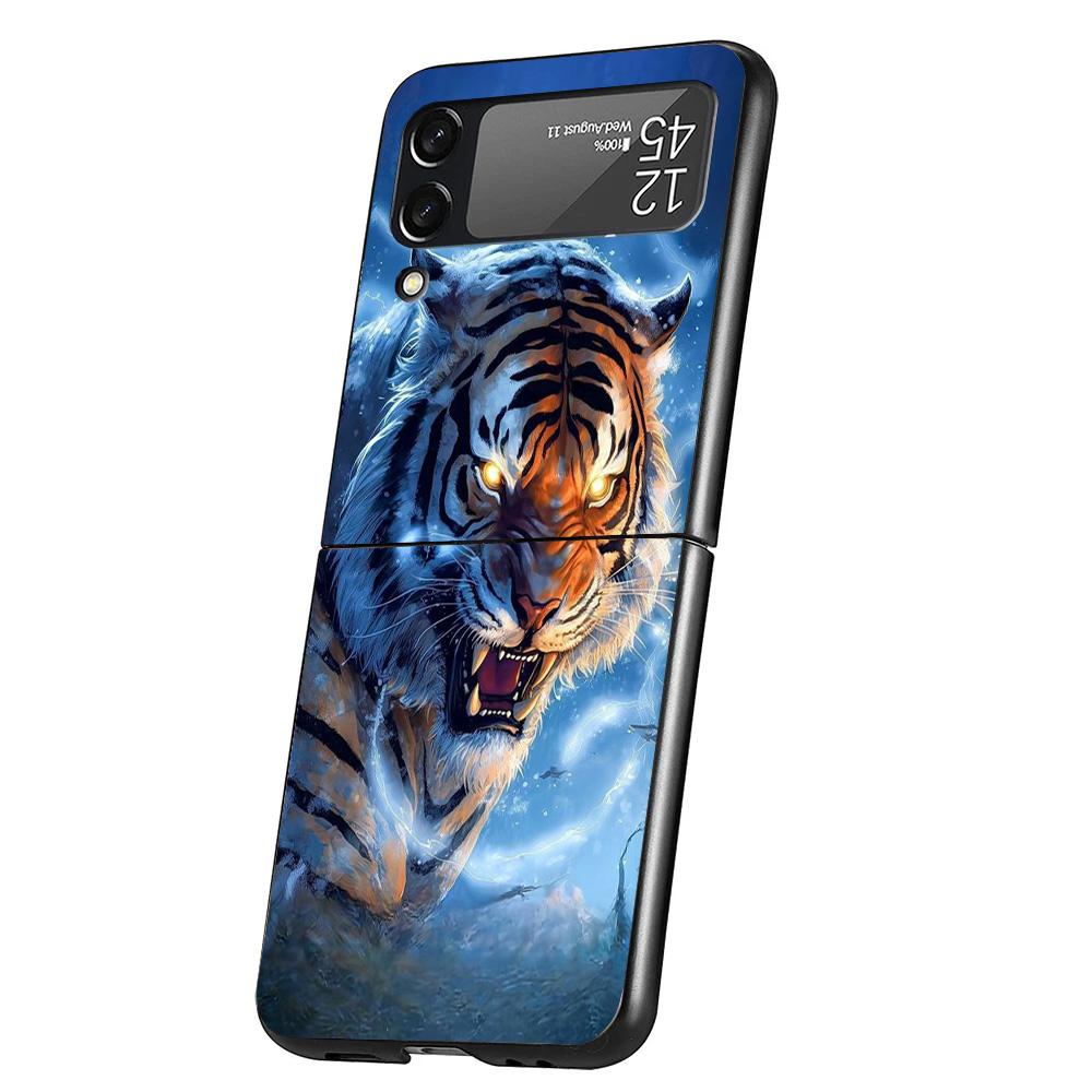 Ferocious Tiger Animal Case Phone Cover for Samsung Galaxy Z Flip 6 5 4 3 5G ZFlip6 ZFlip5 ZFlip4 ZFlip3 Black Hard Trend Fundas