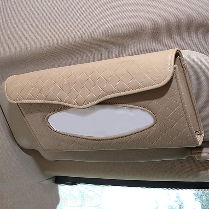 Car Tissue Holder, Sun Visor Tissue Holder, Car Visor Napkin Holder, PU Leather Backseat Tissue Case For Car/Truck (Beige)