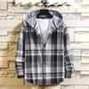 Men's  Casual Fashion  Printing Loose Lapel Hooded Plaid Long Sleeve Shirt  Jacket  Tops Blouse