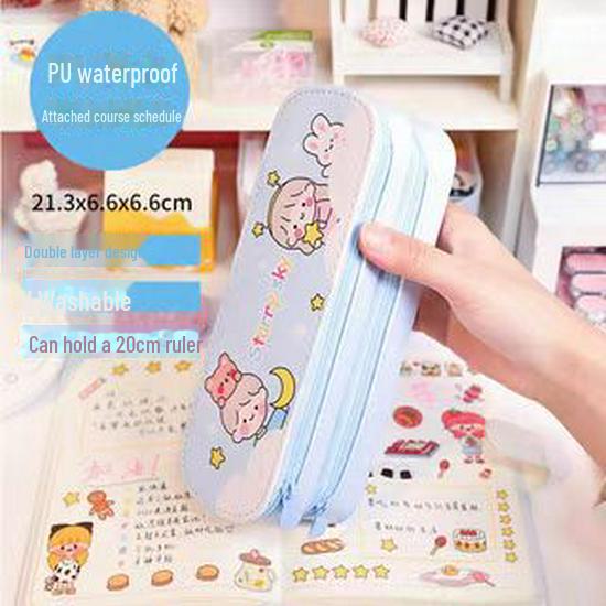 Двухслойный пенал в японском стиле для школьных принадлежностей — большая вместимость, симпатичный дизайн из холста для девочек начальной школы