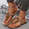 Женские летние пляжные шлепанцы Модные металлические тапочки Роскошные сандалии на плоской подошве Повседневная обувь без застежки Новые шлепанцы Женские тапочки