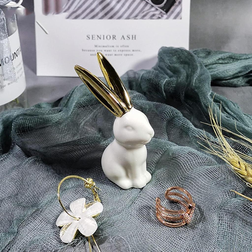 Декор для дома Статуэтки кроликов, 1 пара, Маленькие декоративные акценты для полок, гостиной и спальни, Золотой и белый (2 шт. Милый кролик)