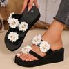 Fashion Fashion Flower Decor Women's Wedge Flip Flops Lightweight Chunky Platform Slippers Woman Summer Thick Sole Beach Slides Sandals