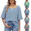 2025 Spring and Summer New Striped Color Contrast Loose Women Short-sleeved T-shirt Top