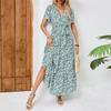 Женское летнее цветочное платье в стиле бохо с высокой талией, повседневное гавайское платье с V-образным вырезом для отдыха