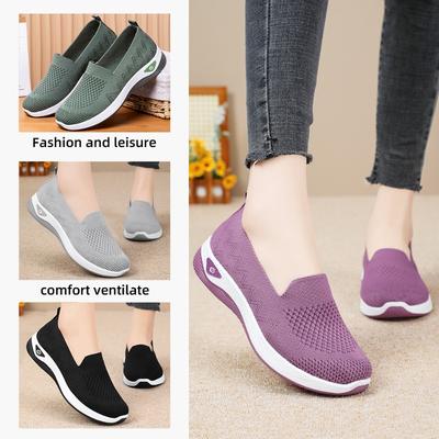 Обувь Женская обувь Обувь больших размеров Одинарная обувь Летающая тканая дышащая повседневная обувь Однотонная универсальная обувь на плоской подошве