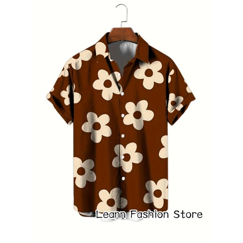 Мужская летняя рубашка с цветочным принтом с коротким рукавом в гавайском стиле для отдыха, мужская пляжная модная рубашка на пуговицах для отдыха