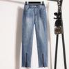 2024 Большие размеры, новые длинные брюки, женские эластичные винтажные джинсы, однотонные свободные прямые брюки с высокой талией, повседневные базовые брюки, осенние брюки