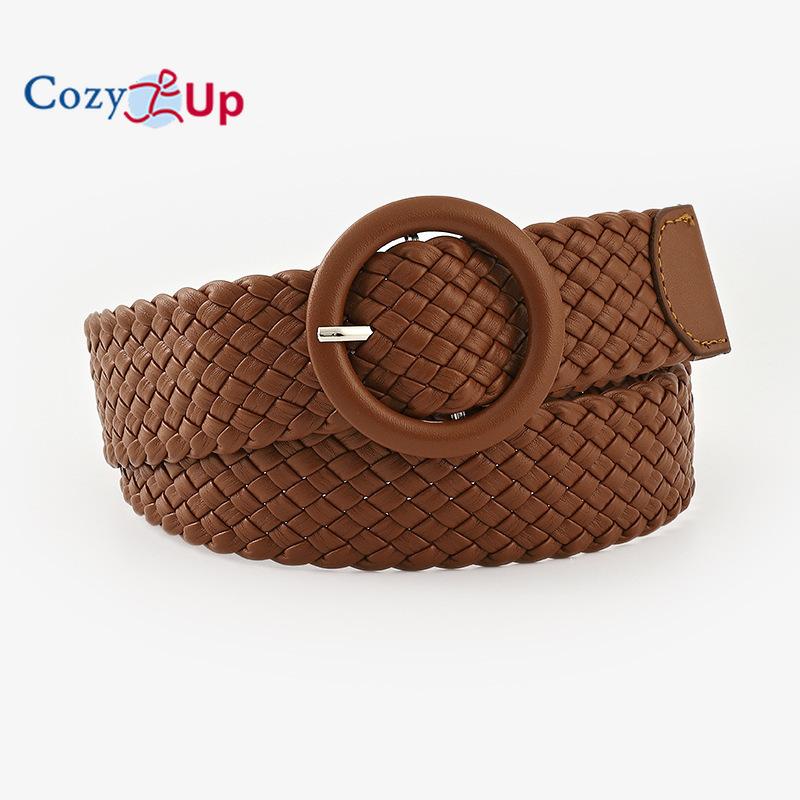 Круглый кожаный ремень цвета конфет с пряжкой для сумки, широкий, женский, универсальный, тканый ремень для одежды