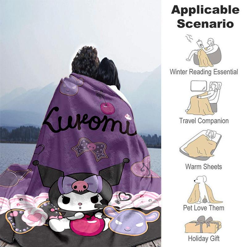 1pc Cartoon Kuromi Halloween Adventure Blanket, Cartoon Throw for Home Decor, Gift Idea, All Seasons Use, Cozy Bedding Cover, Room Decoration, Living