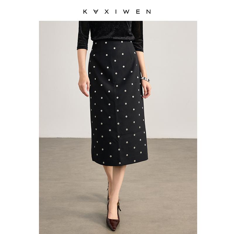 Heavy industry silver embroidered polka dot skirt