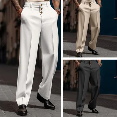 Мужской костюм Брюки Прямые свободные однотонные мягкие карманы со средней талией и застежкой на пуговицы Формальный деловой стиль Мужские длинные офисные брюки