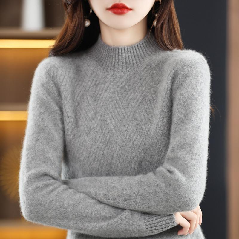 Autumn and Winter New Women's Semi-turtleneck Knitted Bottoming Shirt Pullover Warm Versatile Thickened Sweater Long Sleeves