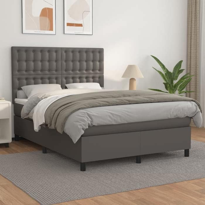 Maison Exclusive - Sommier à lattes de lit avec matelas Gris 140x190 cm Similicuir