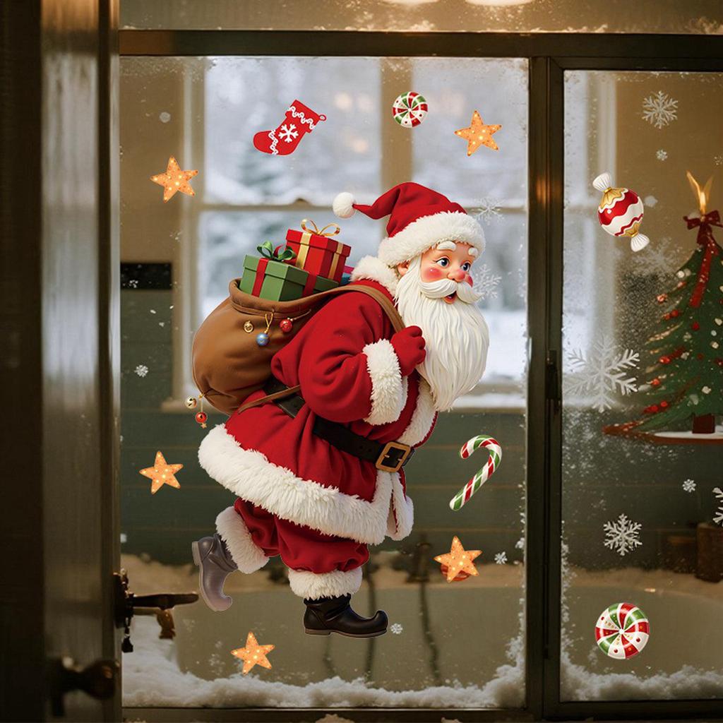 Santa Candy Gifts Gingerbread Self-adhesive Window Stickers Christmas Showcase Home Decoration Stickers.