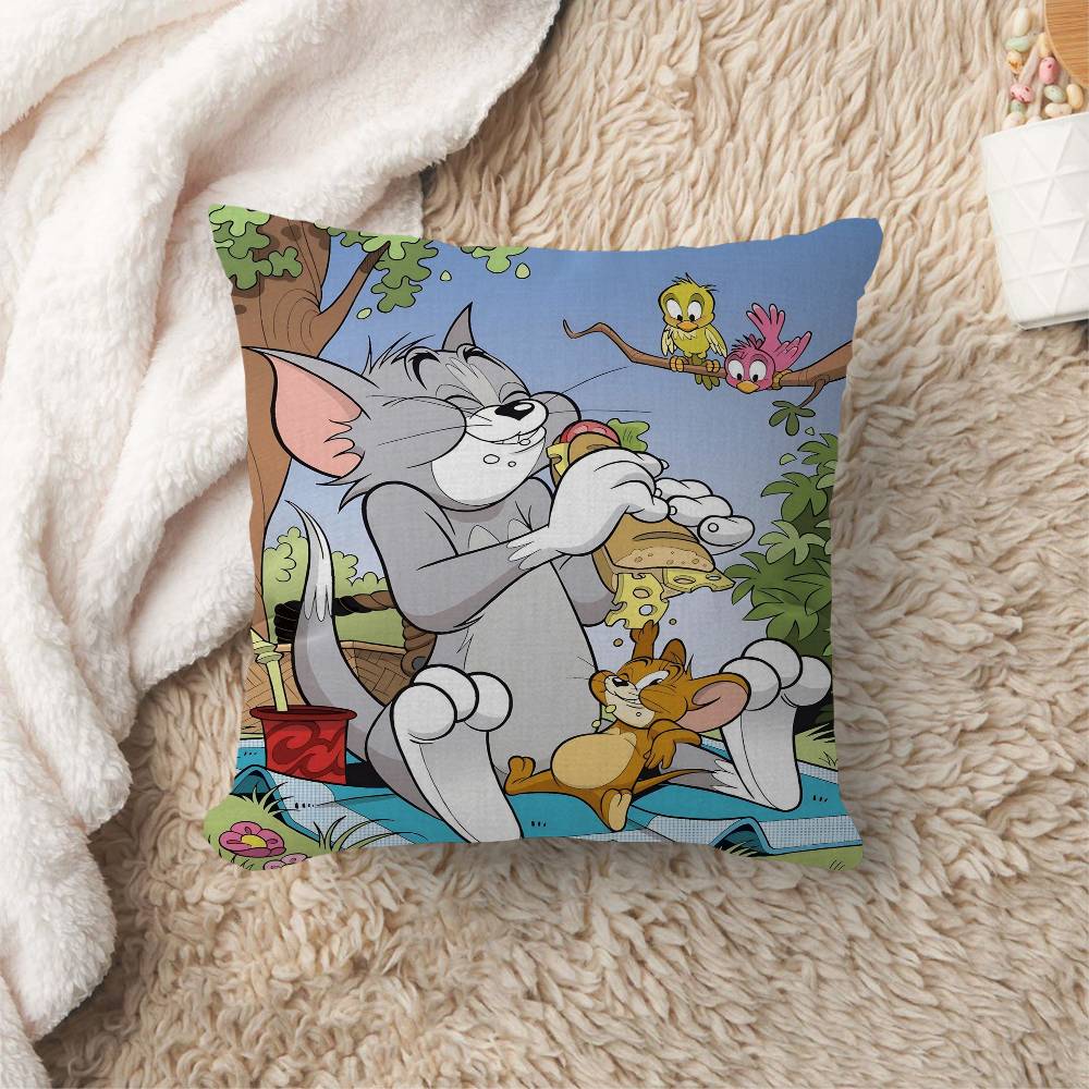 Anime TTom and JJerry Cartoon Pillow Covers Cartoon Sofa Decorative Home Doublesided Printing Short Plush Cute Cushion Cover
