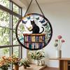 Halloween Reading Ghost Suncatcher Hanging Decoration Black Cat Stained Glass