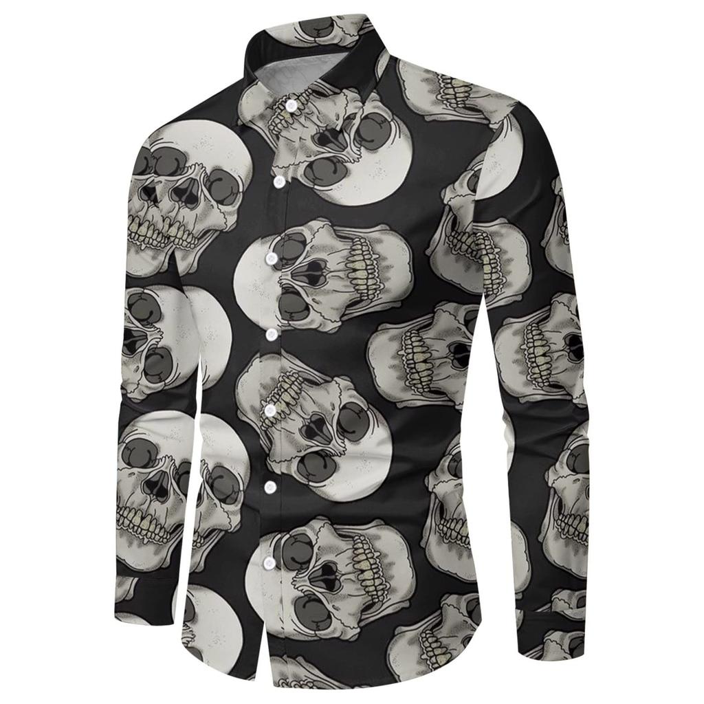 Мужская рубашка на Хэллоуин с тыквой, приталенная рубашка на пуговицах с длинным рукавом, забавная гавайская пляжная рубашка, тематическая одежда для вечеринок