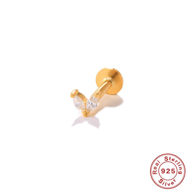 S925 Sterling Silver Flower Geometric Snake Diamond Flat Head Internal Thread Glossy Piercing Cartilage Earrings Earrings