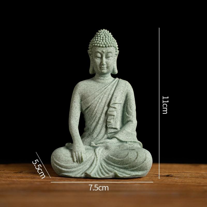 Mini Thai Green Sandstone Figurine; Buddha Desk Decor for Office Zen Ambiance