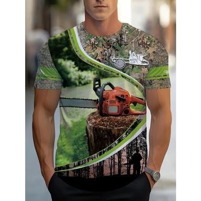 Мужские футболки Летняя Инструментальная Инженерия Принт Футболка Мужская Повседневный Уличный Стиль Эластичный Круглый Вырез 3d Футболки