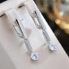Silver Color Double Layer Square Geometric Zircon Dangle Earrings for Women Minimalist Modern Luxury Jewelry