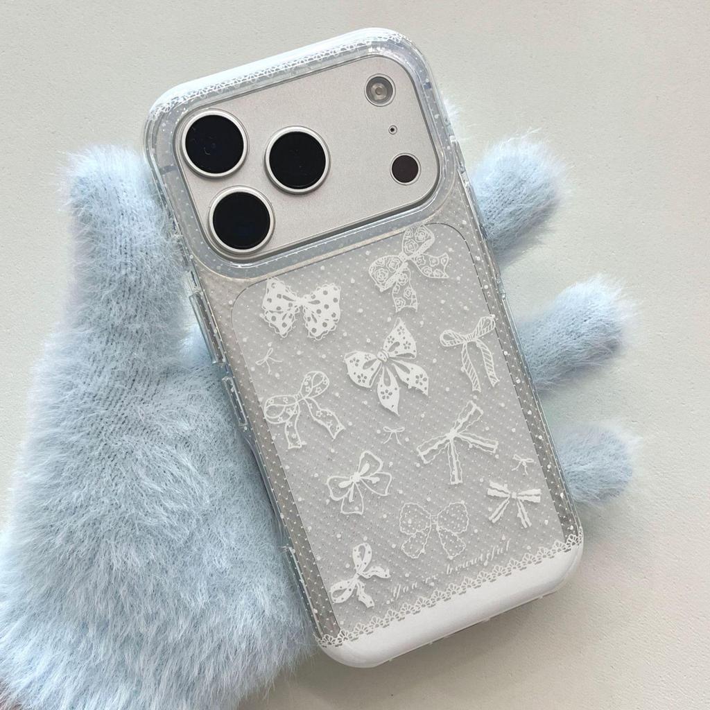 Защитный чехол с кружевным бантом для iPhone 17 Pro Max и 16, Совместимый с цепочкой, Совместимый с 15 Pro Max
