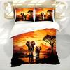 Sunset Mountain Range African Grassland Elephant Duvet Cover Soft Comfortable Bedding Set Wildlife Theme Quilt Cover Pillowcase